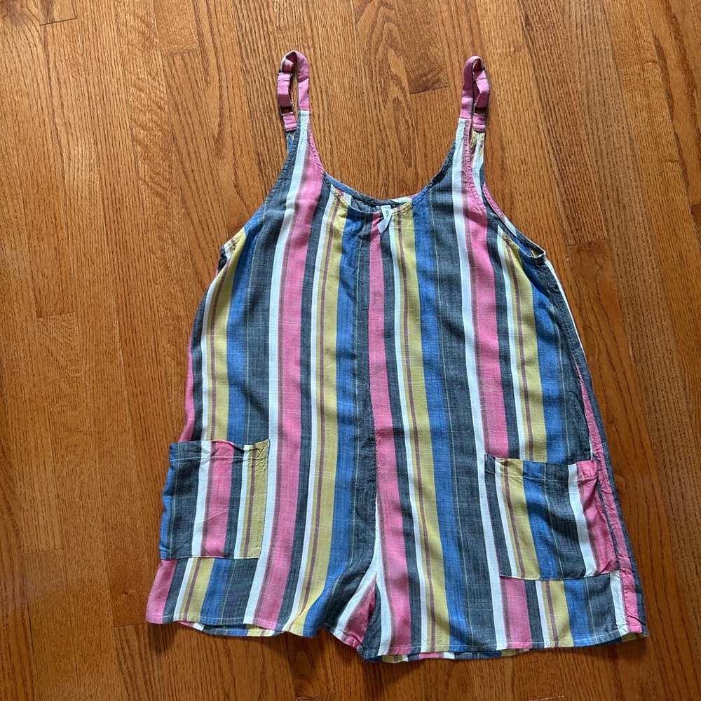 RVCA Pink and Blue Striped Jumpsuit